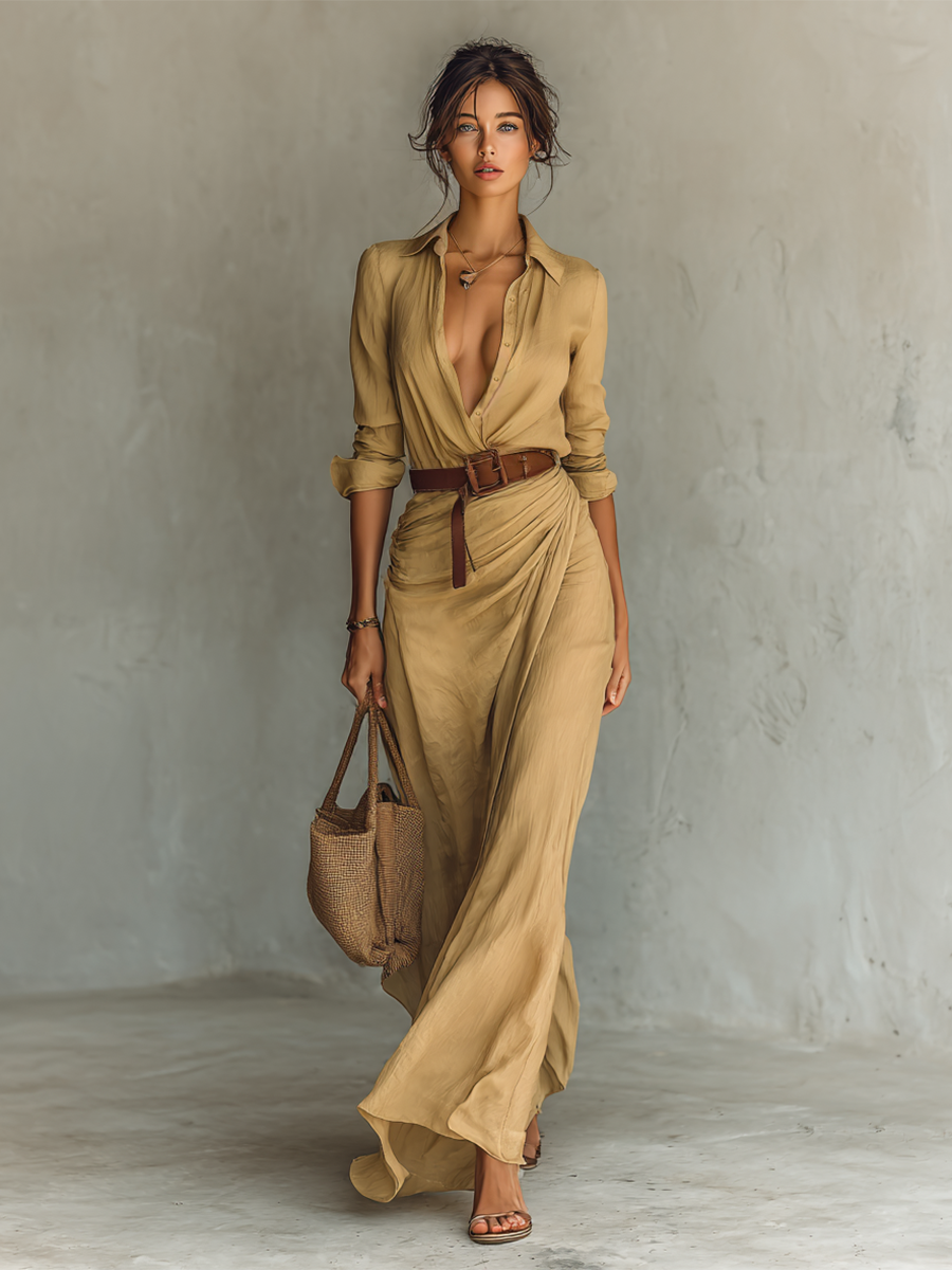 Long Maxi Dress with Reversible Collar