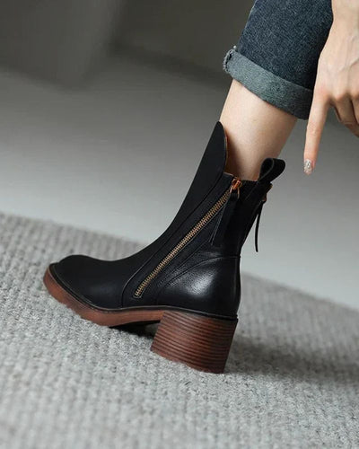 Valorine™ | Black Leather Ankle Boots with Comfortable Heel, Elegant and Timeless