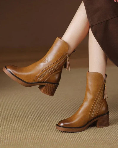 Valorine™ | Black Leather Ankle Boots with Comfortable Heel, Elegant and Timeless