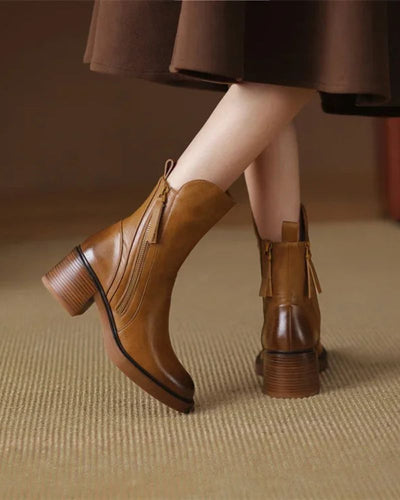 Valorine™ | Black Leather Ankle Boots with Comfortable Heel, Elegant and Timeless