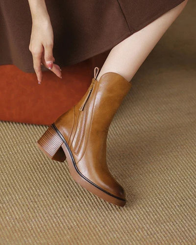 Valorine™ | Black Leather Ankle Boots with Comfortable Heel, Elegant and Timeless