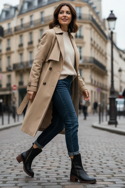 Valorine™ | Black Leather Ankle Boots with Comfortable Heel, Elegant and Timeless