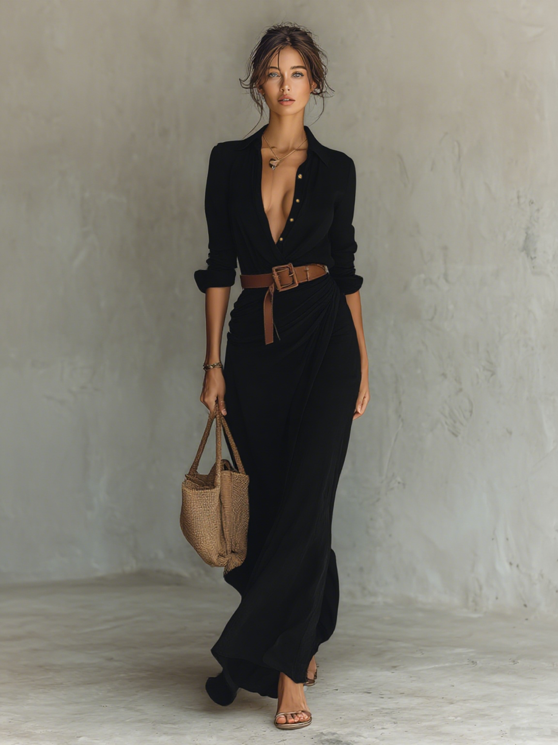 Long Maxi Dress with Reversible Collar