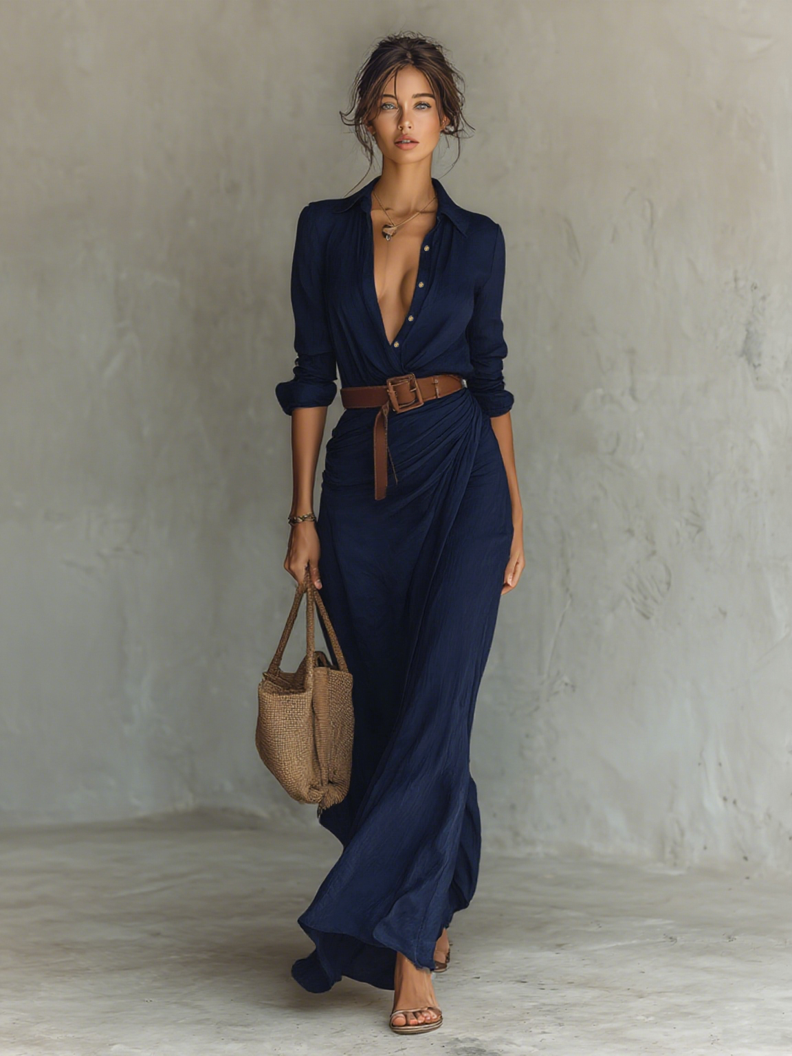 Long Maxi Dress with Reversible Collar