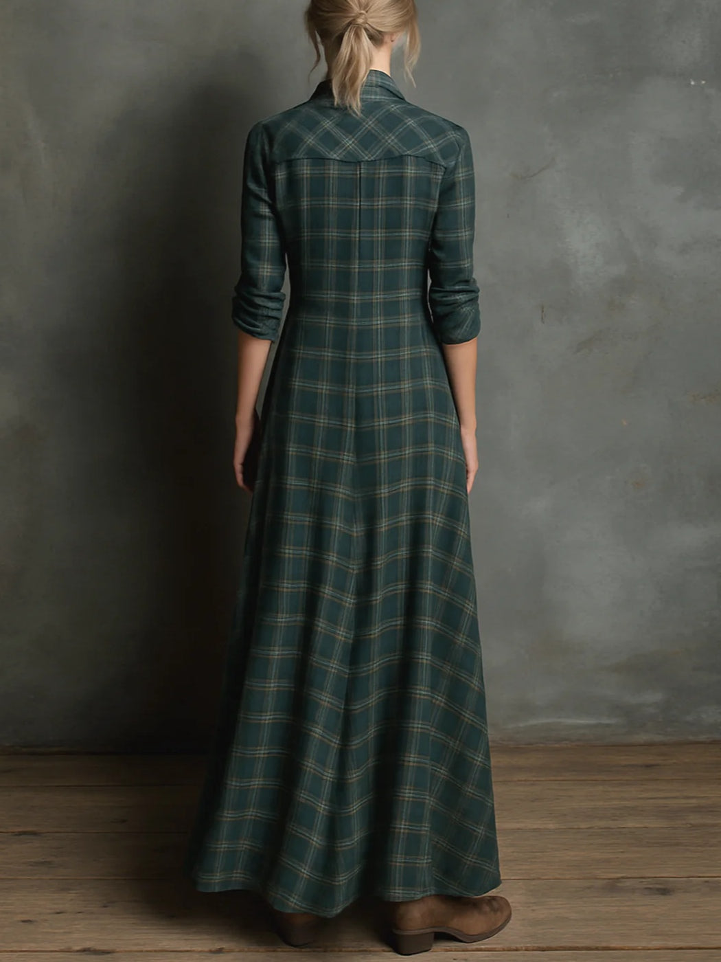 Soraya | Long Green Checkered Dress