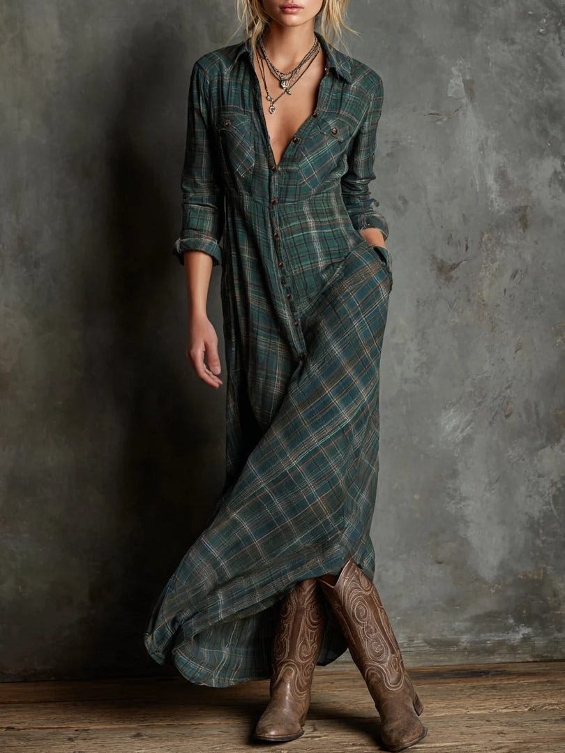 Soraya | Long Green Checkered Dress