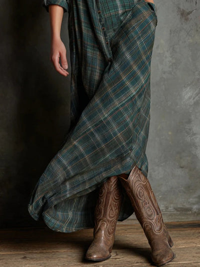 Soraya | Long Green Checkered Dress