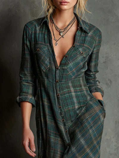 Soraya | Long Green Checkered Dress